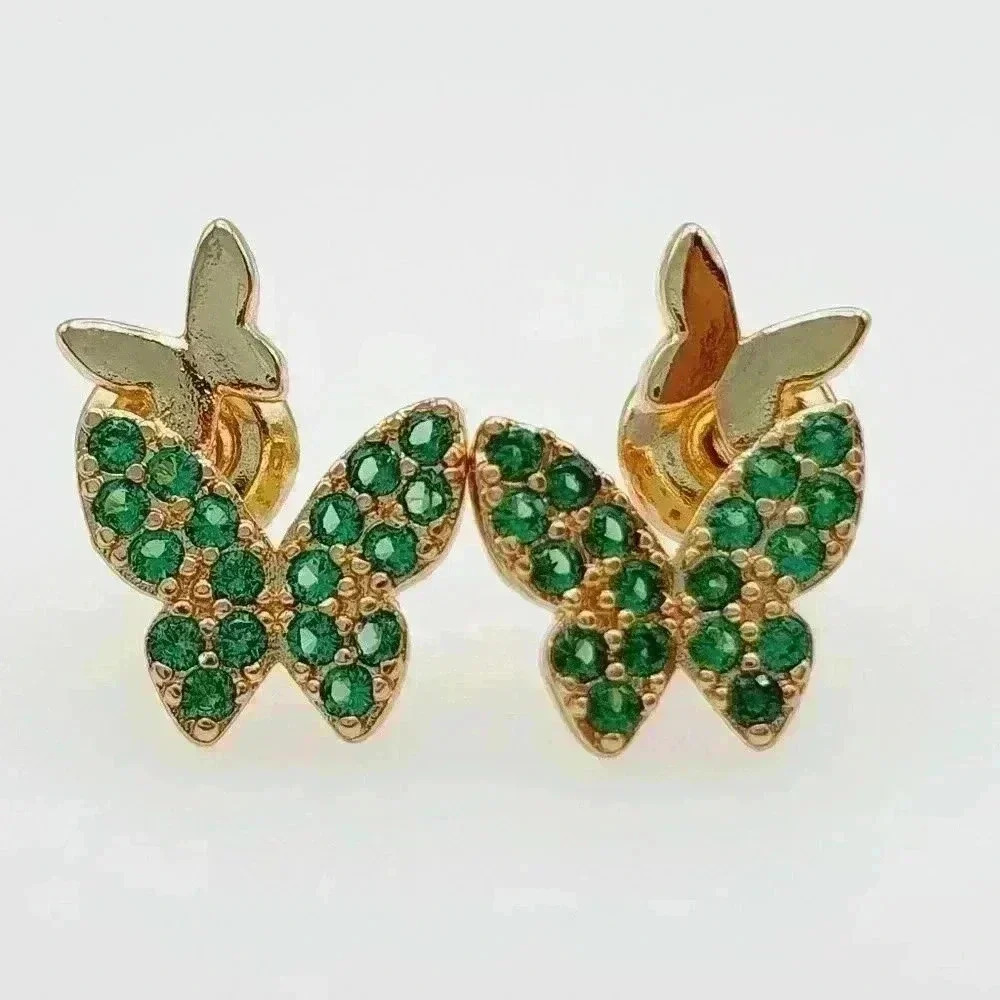 💥Green Double Butterfly Princess Cut CZ Earrings for Women, GPMB1542 - Picture 3 of 3